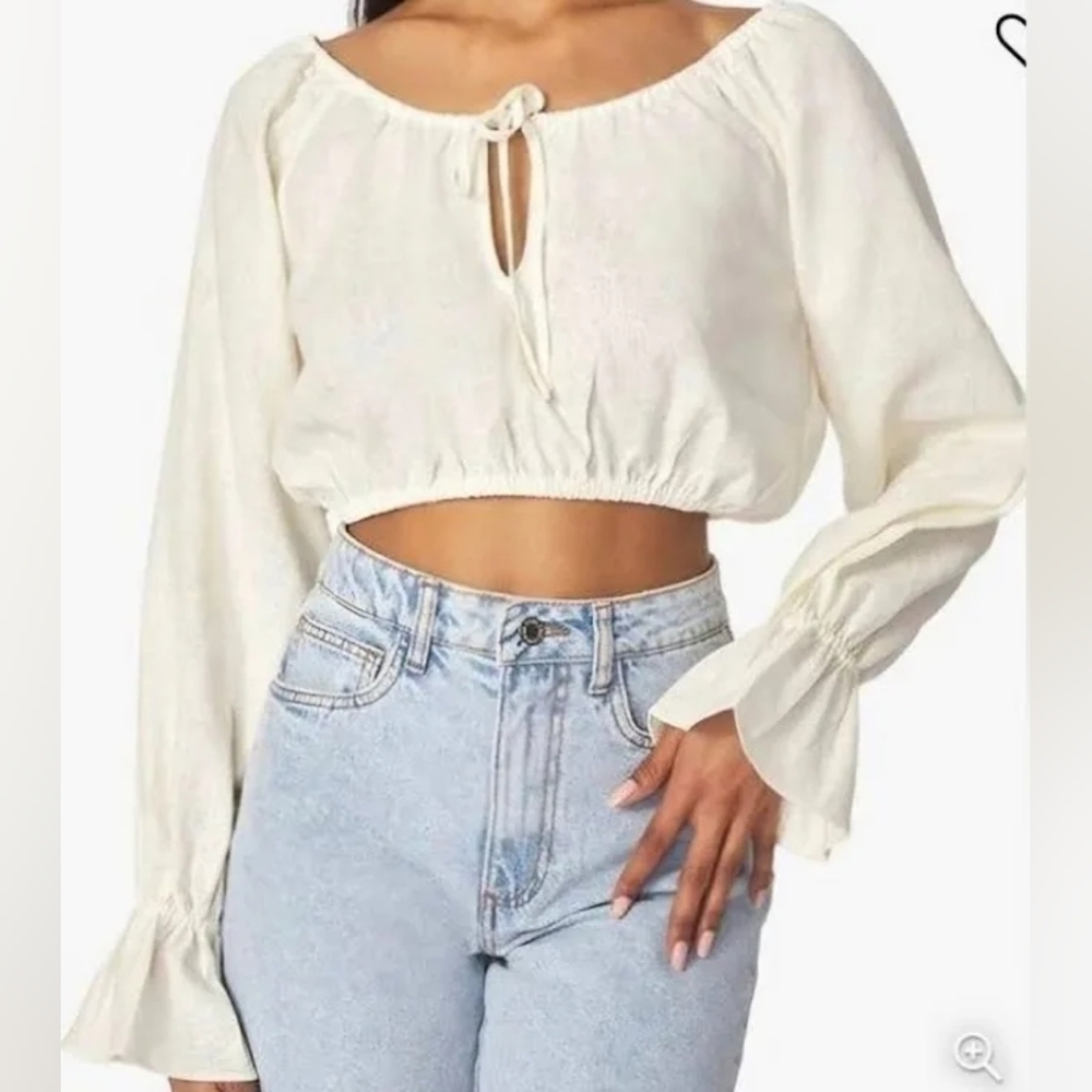 We Wore What Off Shoulder Cropped Linen Top, Size Small - Picture 1 of 4